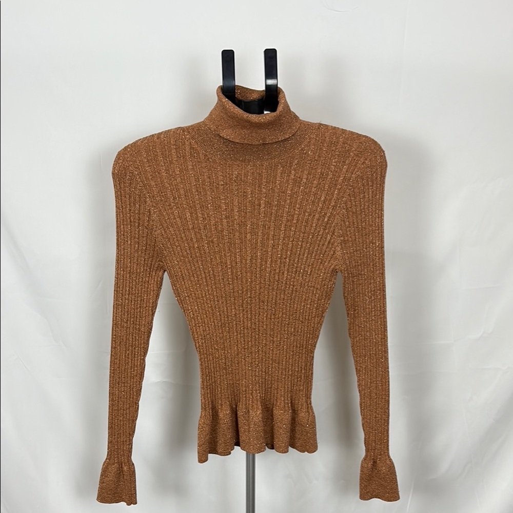 Brown Turtleneck Ribbed Sweater large